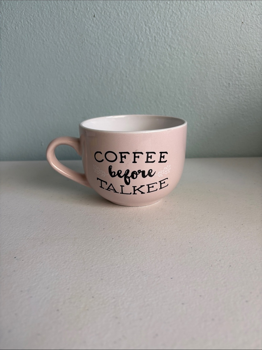 Lola & Iggy Pink 'Coffee before Talkee' Ceramic Mug